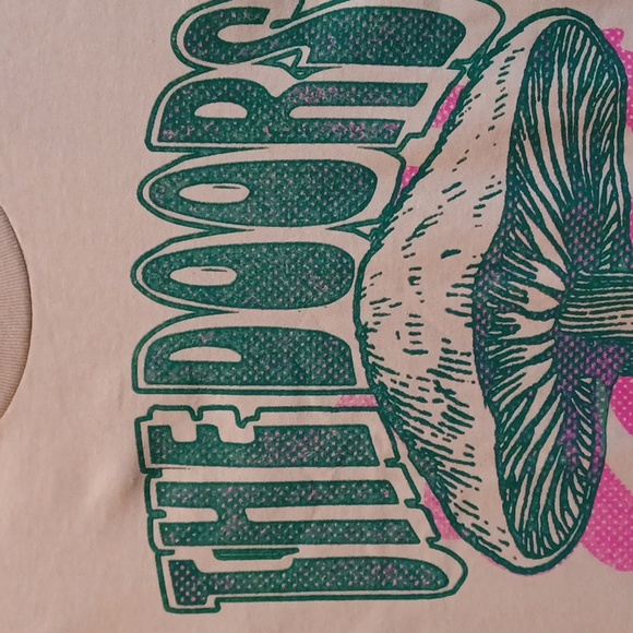 Brand new (2024) The Doors Medium Tan Tee w/Grn & Pnk Mushroom Graphic - Picture 3 of 6